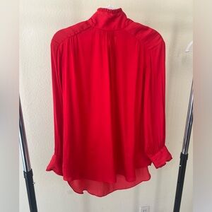 Zara Woman Red Long Sleeve High Neck silk 
Blouse M